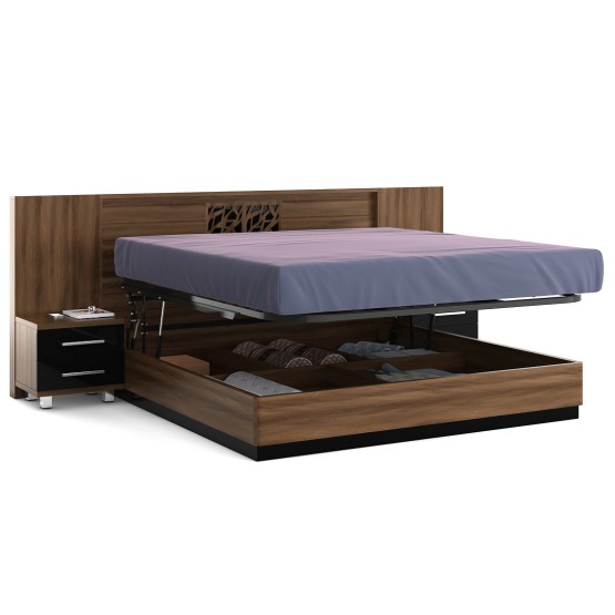 Autumn V2 Queen Bed With Parallel Lifton Storag - Walnut Bronze