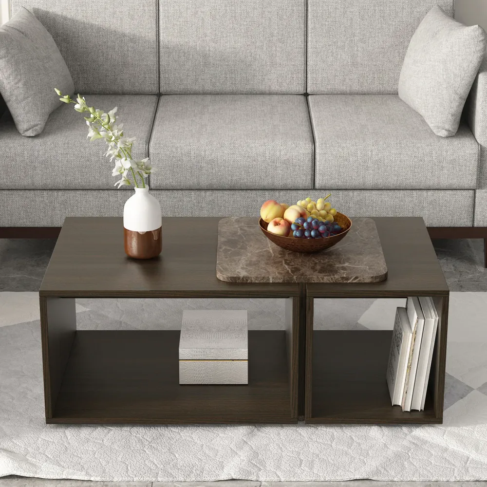 Center Table Ct 106 In Fumed Oak & Brown Marble