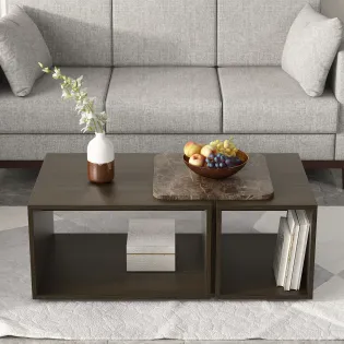 Center Table Ct 106 In Fumed Oak & Brown Marble