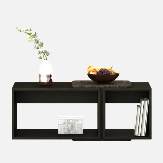 Center Table Ct 106 In Fumed Oak & Brown Marble