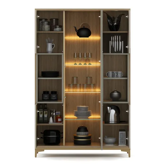 Crockery Unit 120gl Santana Oak, Bamboo Flute,pumic Grey And Gold