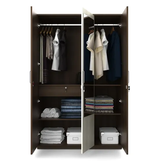 Crescent 3 Door Wardrobe With Mirror - Mol-acacia Dark Woodpore
