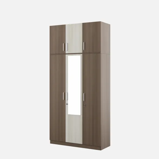 Crescent 3 Door Wardrobe Mirror With Loft  -acacia Dark Woodpore