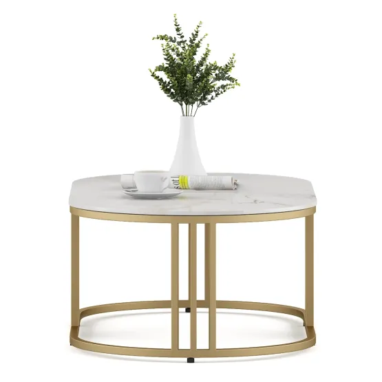 Center Table Derby Oval Shape With Ceramic Top And Metal Under Stucture In Gold