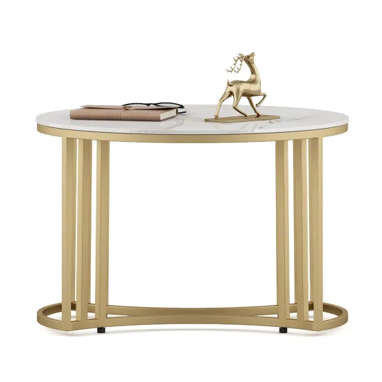 Center Table Derby Round Shape With Ceramic Top And Metal Under Stucture In Gold