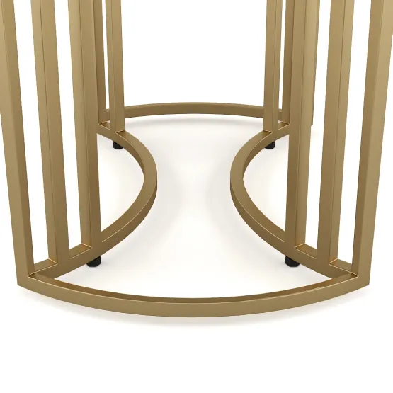 Center Table Derby Round Shape With Ceramic Top And Metal Under Stucture In Gold