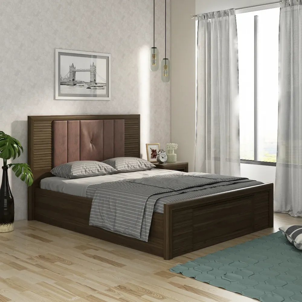 Emperor Queen Bed V2 Full Lifton  With Top Panel - Lyon Walnut
