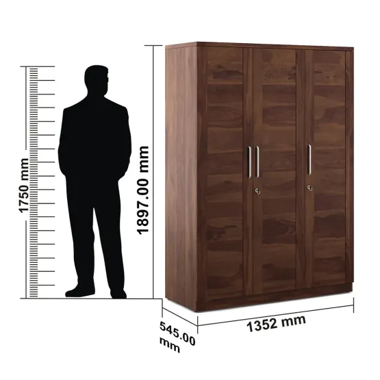 Grace 3 Door Wardrobe Without Mirror-sheesham