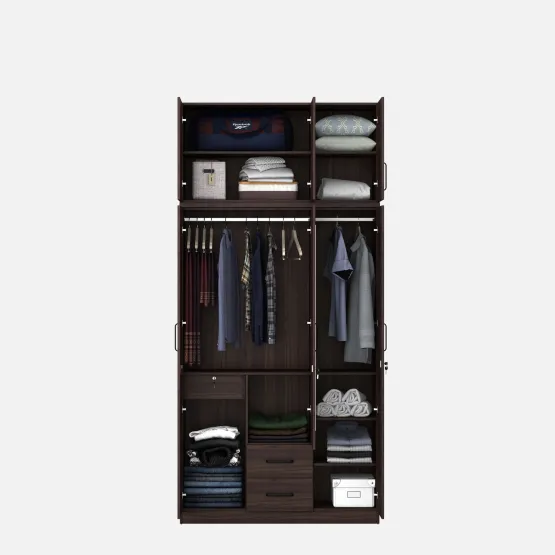 Hover 3 Door Wardrobe Mirror With Loft - Lyon Walnut & Natural Wenge