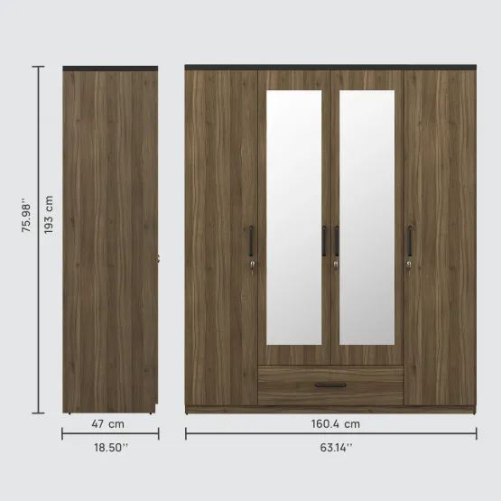 Hover 4 Door Wardrobe With Mirror - Lyon Walnut & Natural Wenge
