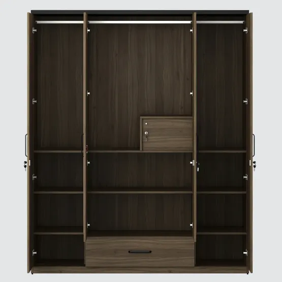 Hover 4 Door Wardrobe With Mirror - Lyon Walnut & Natural Wenge