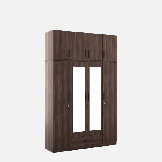 Hover 4 Door Wardrobe Mirror With Loft - Lyon Walnut & Natural Wenge