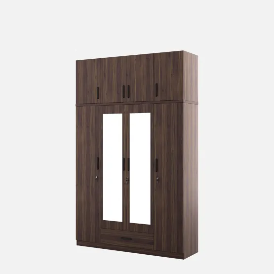 Hover 4 Door Wardrobe Mirror With Loft - Lyon Walnut & Natural Wenge