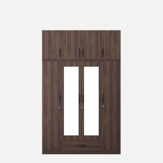 Hover 4 Door Wardrobe Mirror With Loft - Lyon Walnut & Natural Wenge