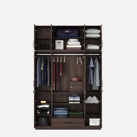 Hover 4 Door Wardrobe Mirror With Loft - Lyon Walnut & Natural Wenge