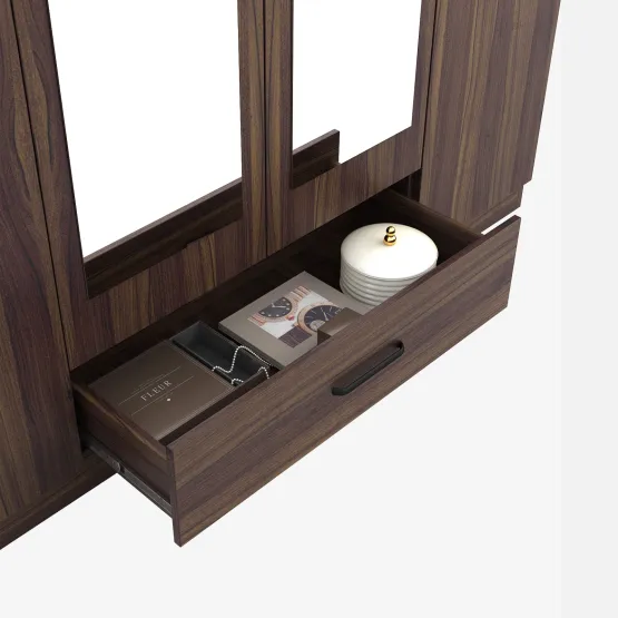 Hover 4 Door Wardrobe Mirror With Loft - Lyon Walnut & Natural Wenge