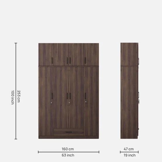 Hover 4 Door Wardrobe Without Mirror With Loft - Lyon Walnut & Natural Wenge
