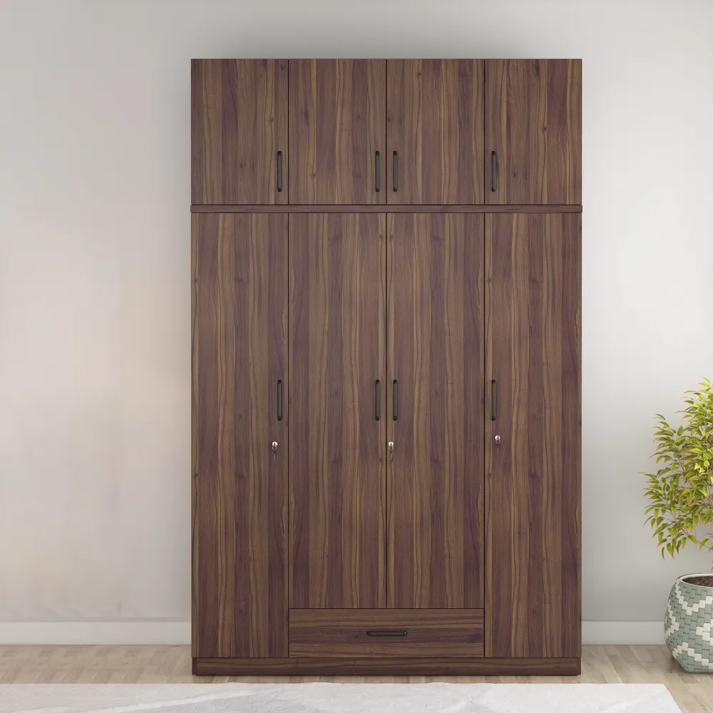 Hover 4 Door Wardrobe Without Mirror With Loft - Lyon Walnut & Natural Wenge