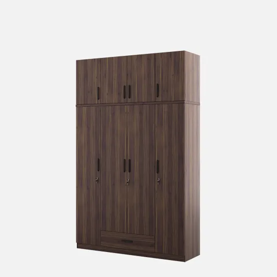 Hover 4 Door Wardrobe Without Mirror With Loft - Lyon Walnut & Natural Wenge
