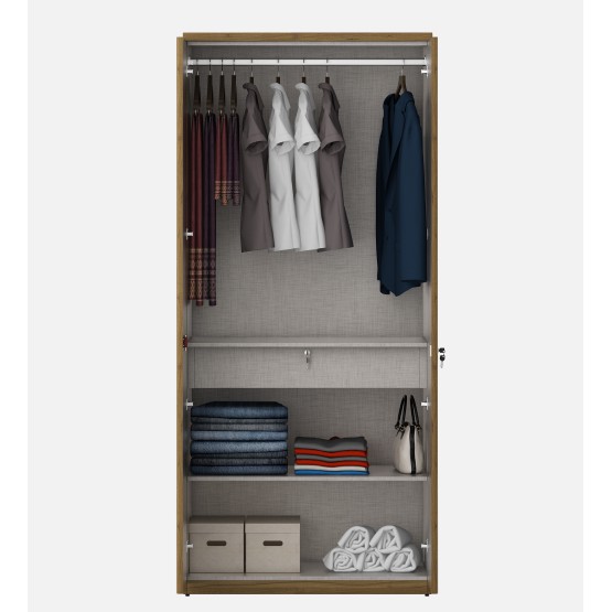 Harmony 2 Door Wardrobe Without Mirror - Natural Teak