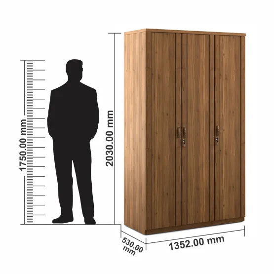 Harmony 3 Door Wardrobe Without Mirror - Natural Teak