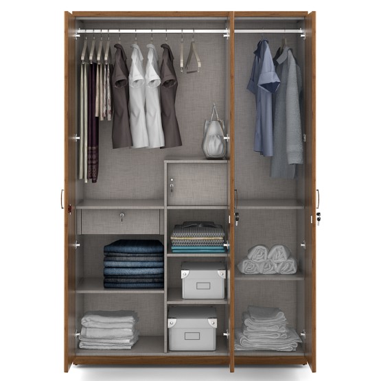 Harmony 3 Door Wardrobe Without Mirror - Natural Teak