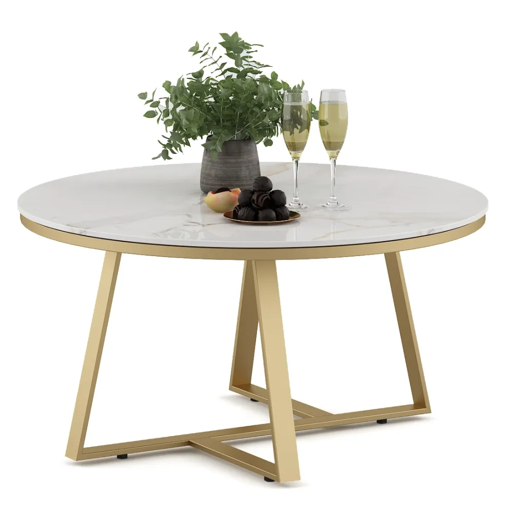 Center Table Juliet Large With Cermic Top And Metal Under Structure In Gold