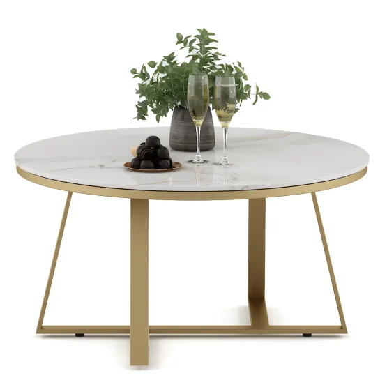 Center Table Juliet Large With Cermic Top And Metal Under Structure In Gold