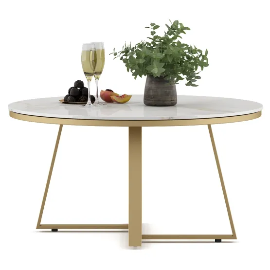 Center Table Juliet Large With Cermic Top And Metal Under Structure In Gold