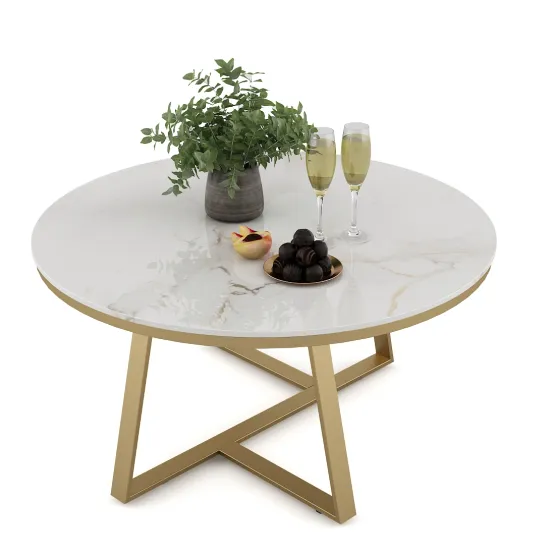 Center Table Juliet Large With Cermic Top And Metal Under Structure In Gold
