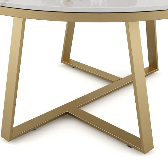Center Table Juliet Large With Cermic Top And Metal Under Structure In Gold