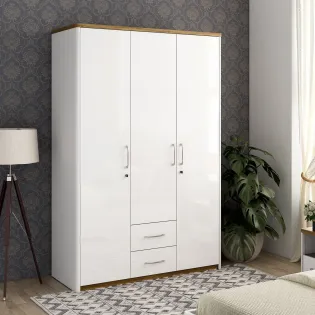 Jupiter 3 Door Wardrobe Without Mirror - High Gloss White