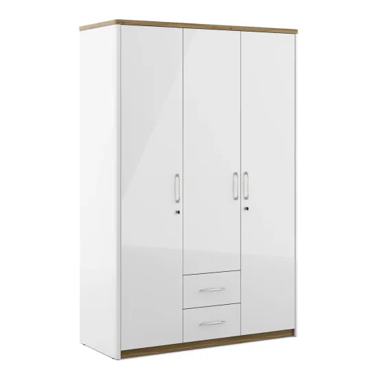 Jupiter 3 Door Wardrobe Without Mirror - High Gloss White