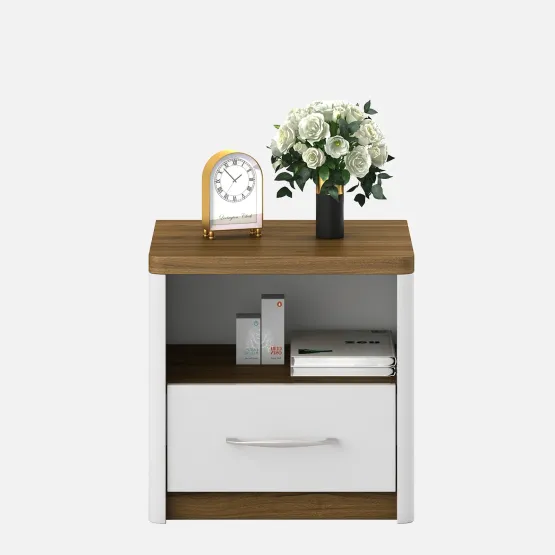 Jupiter Bedside Table- High Gloss And Natural Teak