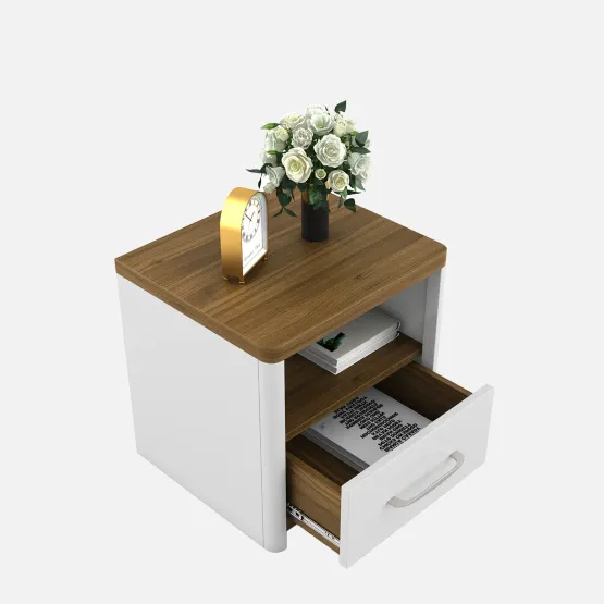Jupiter Bedside Table- High Gloss And Natural Teak