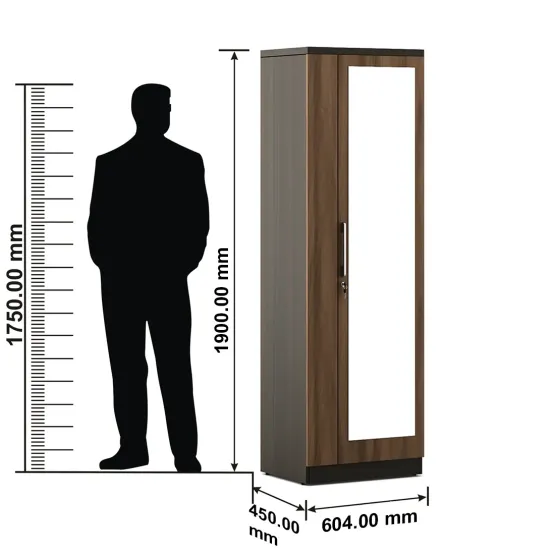 Ken 1 Door Wardrobe With Mirror - Walnut Bronze Woodpore