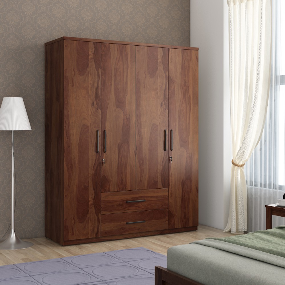 Lauren 4 Door Wardrobe Without Mirror - Sheesham