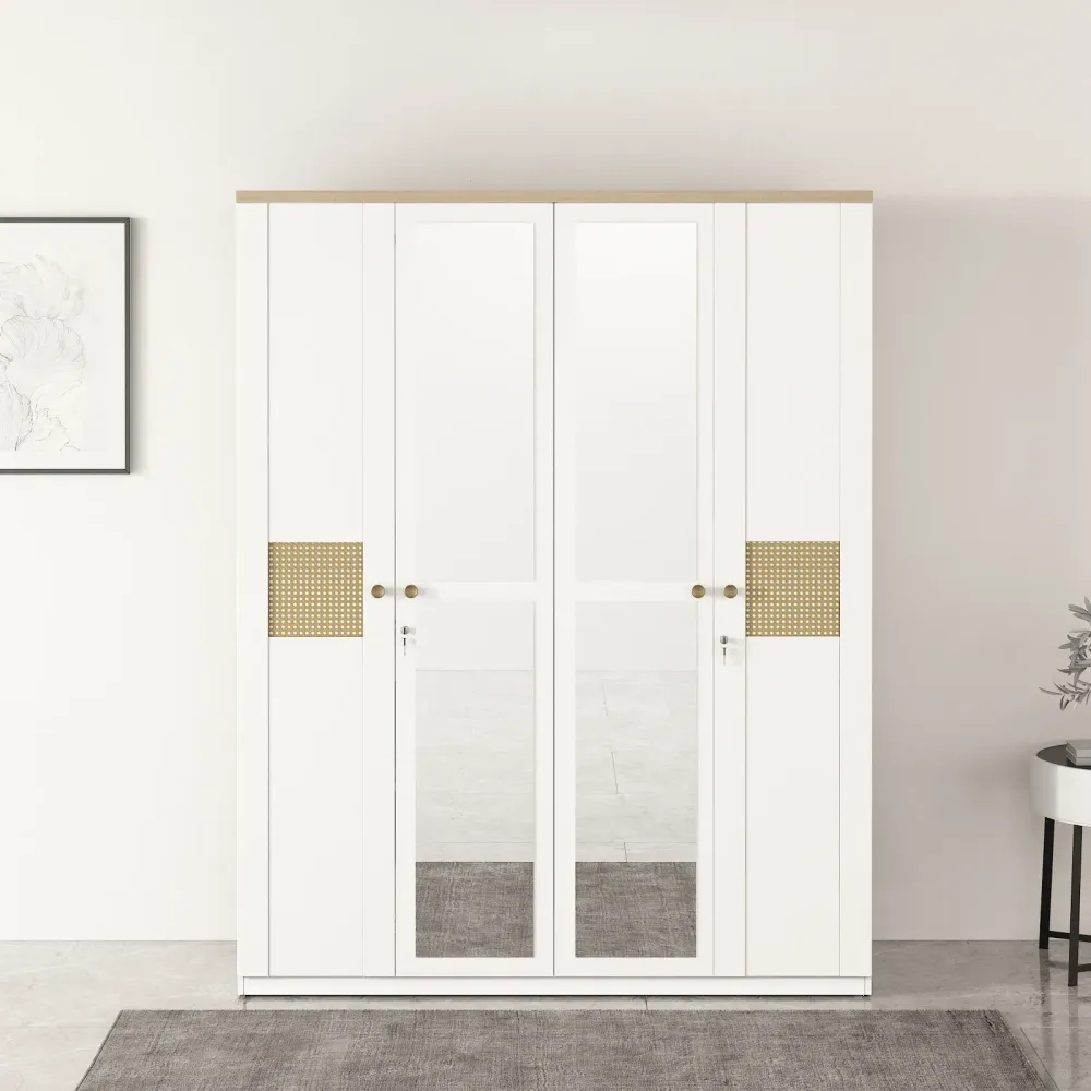 Lilly 4 Door Wardrobe With Mirror - Kingston White