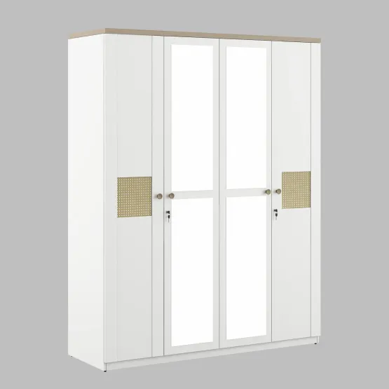 Lilly 4 Door Wardrobe With Mirror - Kingston White