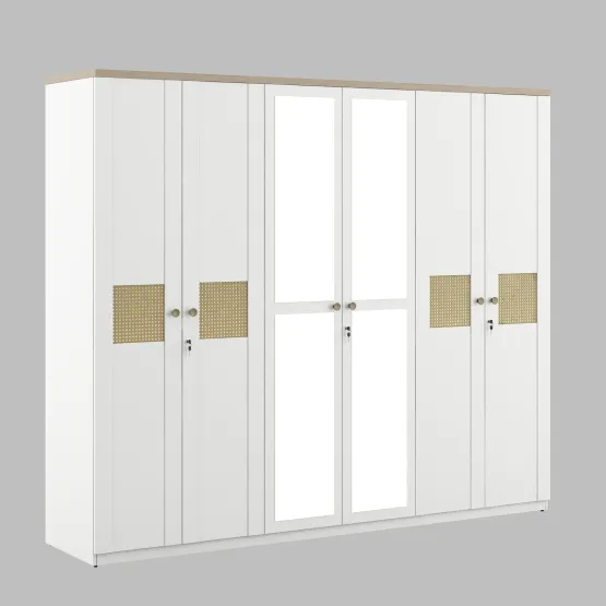 Lilly 6 Door Wardrobe With Mirror - Kingston White