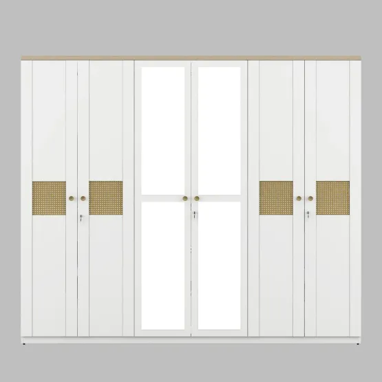 Lilly 6 Door Wardrobe With Mirror - Kingston White
