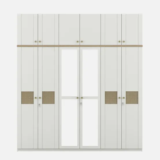 Lilly 6 Door Wardrobe Mirror With Loft - Kingston White