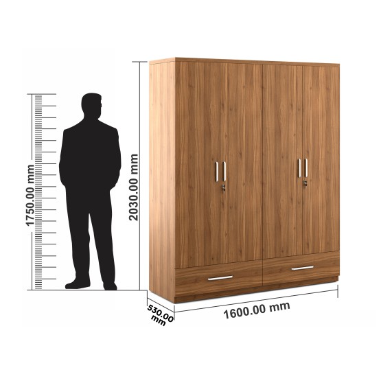 Linden 4 Door Wardrobe Without Mirror - Natural Teak
