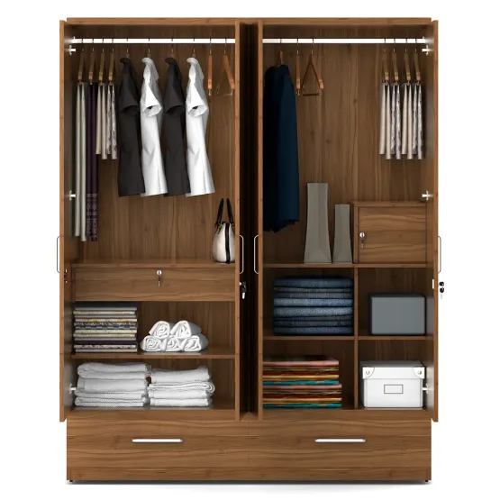 Linden 4 Door Wardrobe Without Mirror - Natural Teak