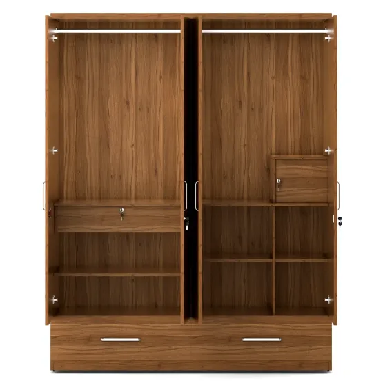 Linden 4 Door Wardrobe Without Mirror - Natural Teak