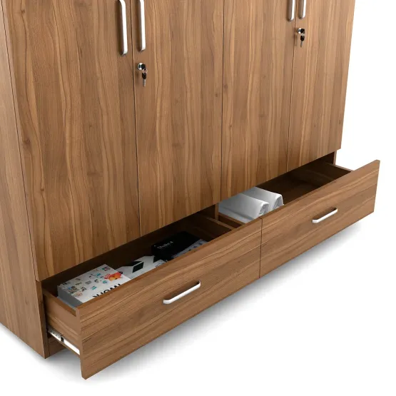 Linden 4 Door Wardrobe Without Mirror - Natural Teak