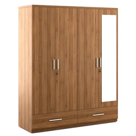 Linden 4 Door Wardrobe With Mirror Natural Teak