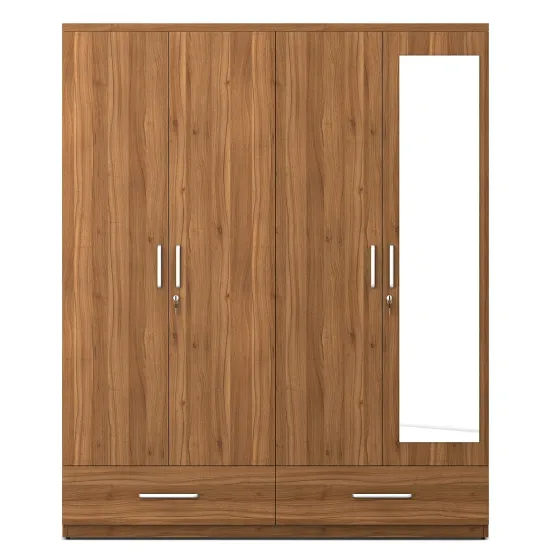 Linden 4 Door Wardrobe With Mirror Natural Teak