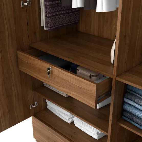 Linden 4 Door Wardrobe With Mirror Natural Teak