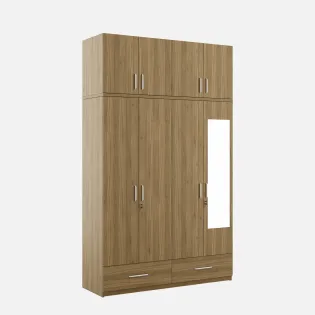 Linden 4 Door Wardrobe Mirror With Loft - Natural Teak